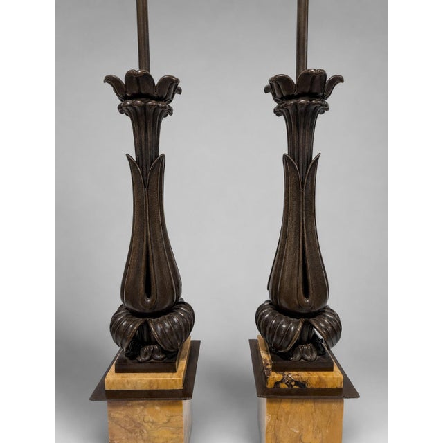 Mid 19th Century Grand Tour–Style Neoclassical Bronze and Siena Marble Lamps - a Pair For Sale - Image 4 of 10