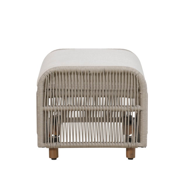 Alpine Teak Wood Outdoor Ottoman With Biege Rope Design For Sale - Image 4 of 5