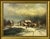 European Village in Winter Snow with Figures & Frozen Pond by German Artist 1972 For Sale