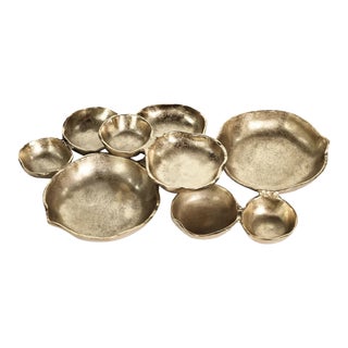 9 Bowl Metal Cluster Serving Piece in Dark Gold For Sale