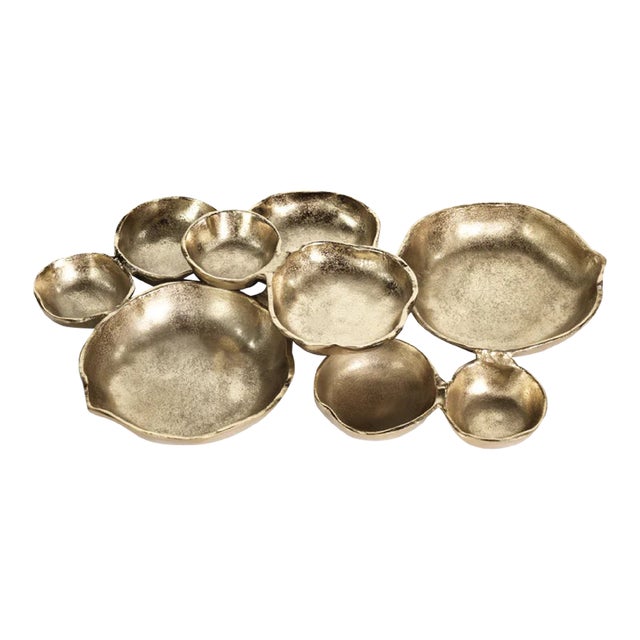 9 Bowl Metal Cluster Serving Piece in Dark Gold For Sale