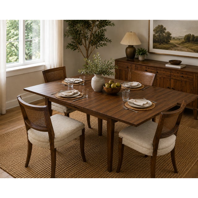 Mid-Century Modern Vintage Mid-Century Modern Expandable Dining Set With Cane Back Chairs For Sale - Image 3 of 10
