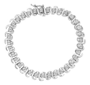 .925 Sterling Silver 1/3 Cttw Miracle-Set Diamond "S" Link Tennis Bracelet - Size 7.25"