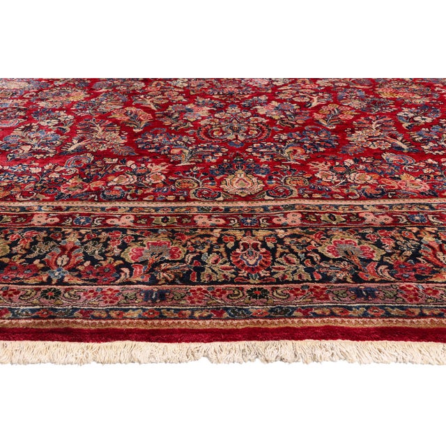 Red Antique Persian Sarouk Rug, 11'10 X 15'06 For Sale - Image 4 of 10