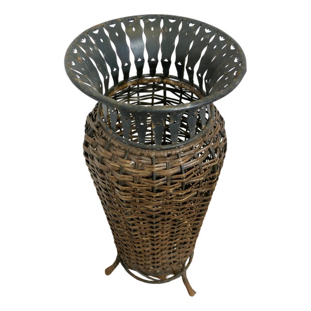 Woven Willow Stick Umbrella Stand, 1950s For Sale