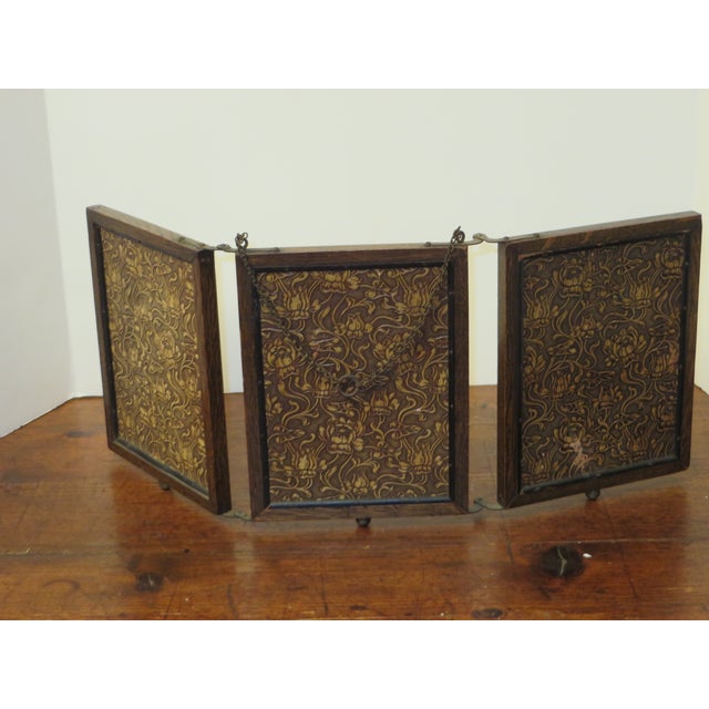 Antique Art Nouveau Travel Trifold Hanging Shaving Beveled Mirror in