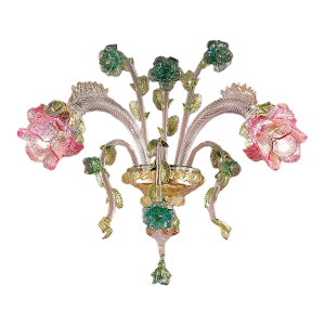 Classical Luxury Venetian Pink and Green Floreal Murano Glass Wall Sconce