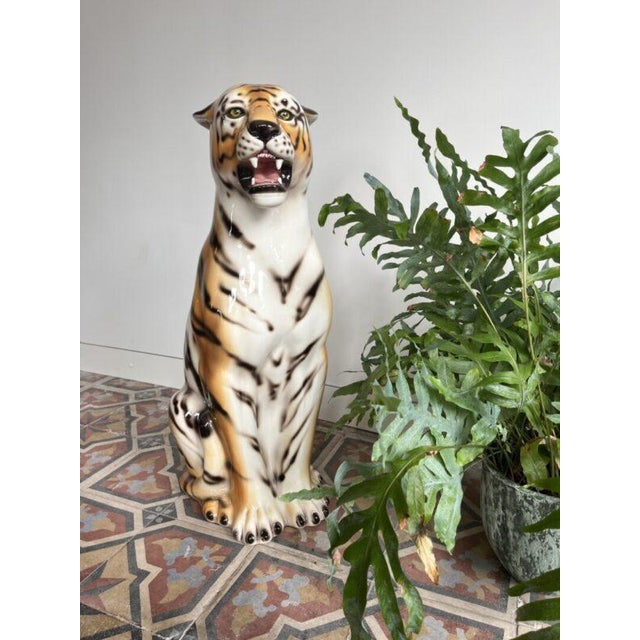 Mid-Century Modern Italian Artist, Large Tiger Statue, Ceramic For Sale - Image 3 of 14