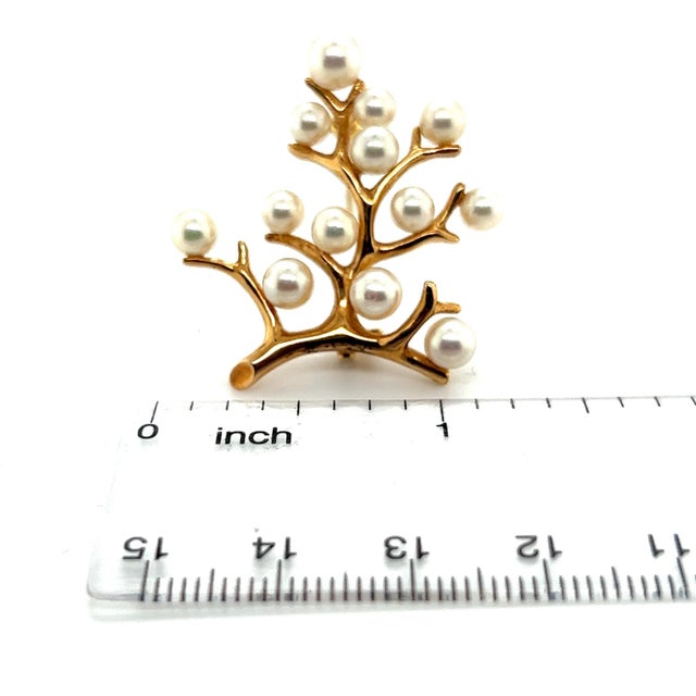 Contemporary 1990s Mikimoto Estate Akoya Pearl Tree of Life Brooch 14k Gold For Sale - Image 3 of 7
