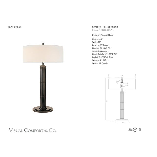 Thomas O'Brien by Visual Comfort Signature Longacre Tall Table Lamp in Bronze with Linen Shade Designer: Thomas O'Brien...