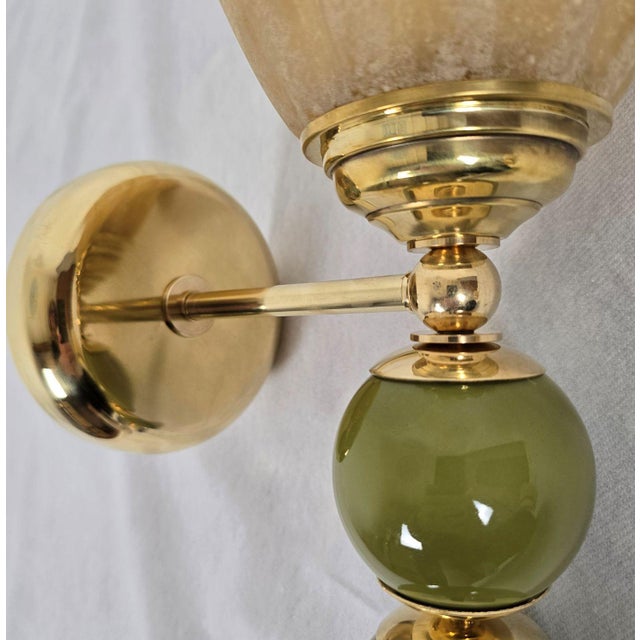 1990s Olive Green and Amber Murano Glass Sconces - a Pair For Sale - Image 13 of 13