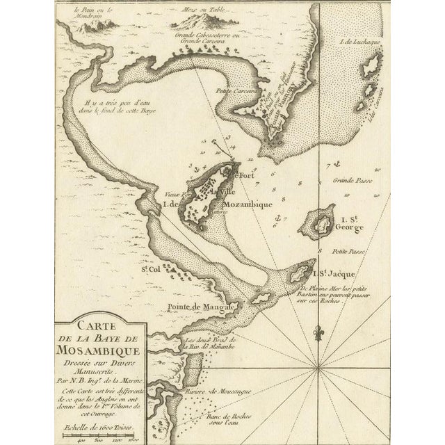 Black French Naval Sea Chart with Mozambique Bay by Bellin, 1765 For Sale - Image 8 of 9