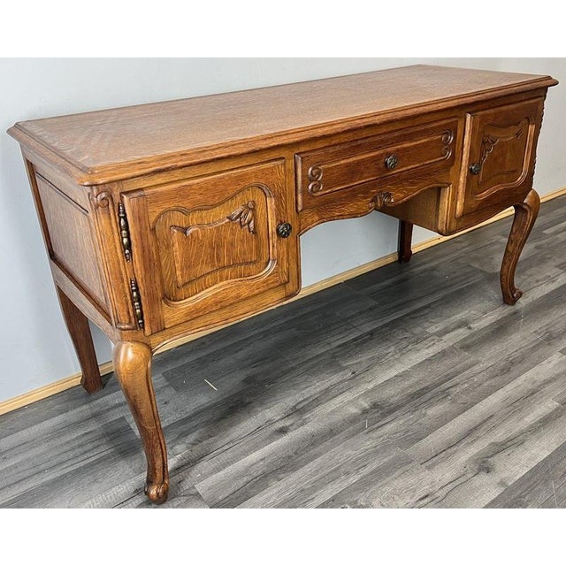 Vintage French Louis XVI Style Desk in Carved Oak For Sale - Image 3 of 9