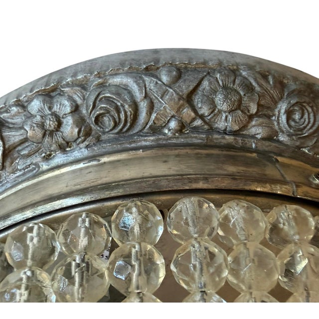 Late 19th Century Large Crystal Beaded Ceiling Light With Original Botanical Spelter Holder For Sale In Los Angeles - Image 6 of 6