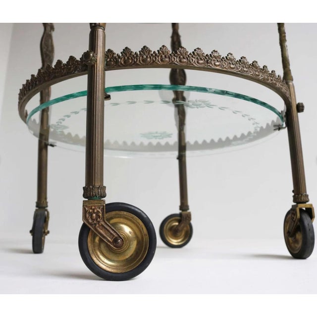 Antique 1930s French Art Deco Style Round Brass Bar Cart For Sale In Atlanta - Image 6 of 9