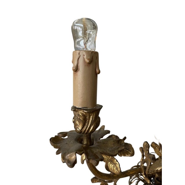 French Gilt-Bronze Three-Light Wall Sconces, 1950s, Set of 2 For Sale - Image 4 of 7