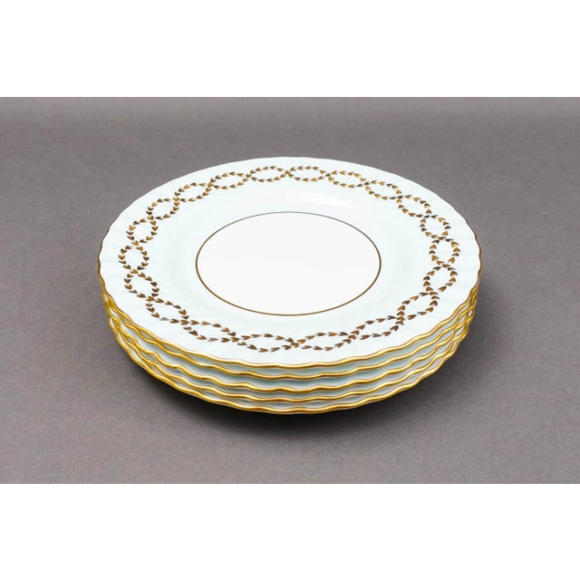 Contemporary Late 20th Century Minton England S600 Gold Laurel Leaves Light Blue Salad Dessert Plates- Set of 5 For Sale - Image 3 of 6