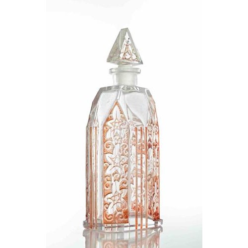 Art Deco Clear Glass Bottle with red inlays. Attribute to Karel Palda. Excellent condition.