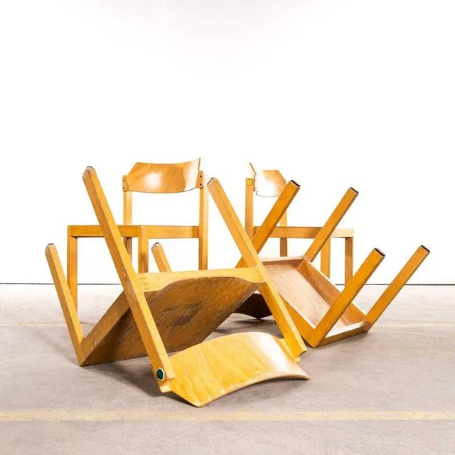 1960s Wide Clean Stacking Blonde Dining Chairs For Sale - Image 6 of 10