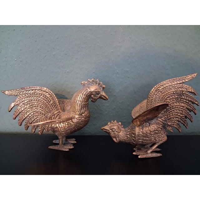1950s Couple of Fighting Rooster Brass Figurine, 1955, Set of 2 For Sale - Image 5 of 5