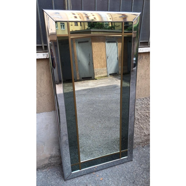 Mid-Century Modern Mirror in Chrome and Brass Green and Classic Glass by Gianluigi Gorgoni for Turri Roma, 1970s For Sale - Image 3 of 5