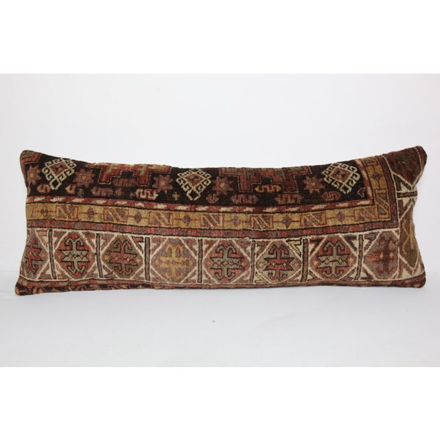 Antique Caucasian Tribal Handwoven Wool Lumbar Pillow Cuhion -16'' X 42'' For Sale - Image 12 of 13