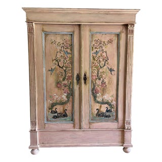 Vintage Painted Pine Wardrobe with Chinoiserie, 1920s For Sale