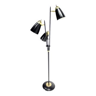 Black Enamel Mid Century Modern Adjustable Gerald Thurston Three Way Floor Lamp For Sale