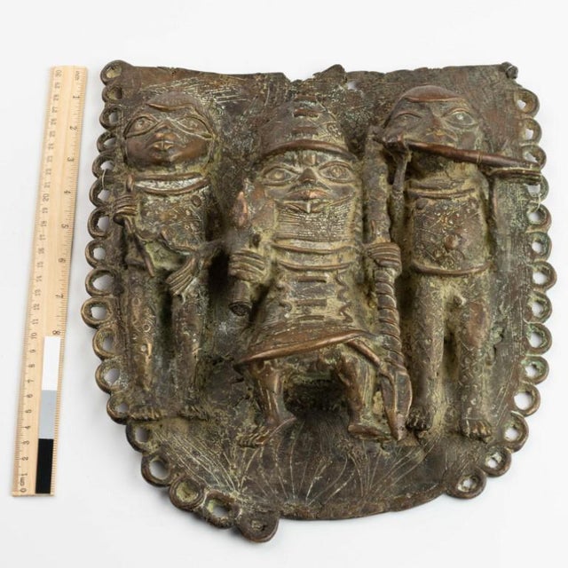 Antique African Bronze Warriors Wall Plaque For Sale - Image 3 of 4