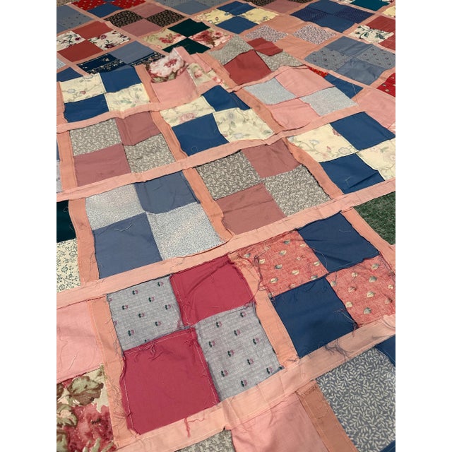 Vintage Multi-Color Pink Queen Quilt Top For Sale - Image 9 of 11