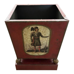 Vintage Mid Twentieth Century Toleware Footed Cachepot With Painting of Asseola Seminole Indian Leader