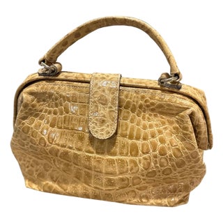 1970s High Quality Light Brown Leather Italian Top Handle Bag For Sale