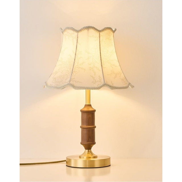 Art Deco Patterned Fabric & Copper-Wood Lamp For Sale - Image 3 of 6