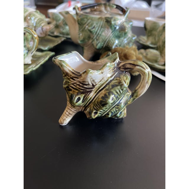 Mid-Century Modern Brutalist Glazed Ceramic Shell Coffee Service for 6, Japan, 1950, Set of 15 For Sale - Image 3 of 18