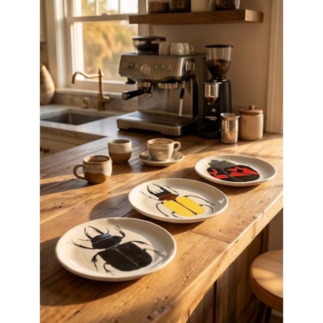 Set of 3 Vintage Handcrafted Ceramic Insect Beetle Plates For Sale - Image 9 of 12