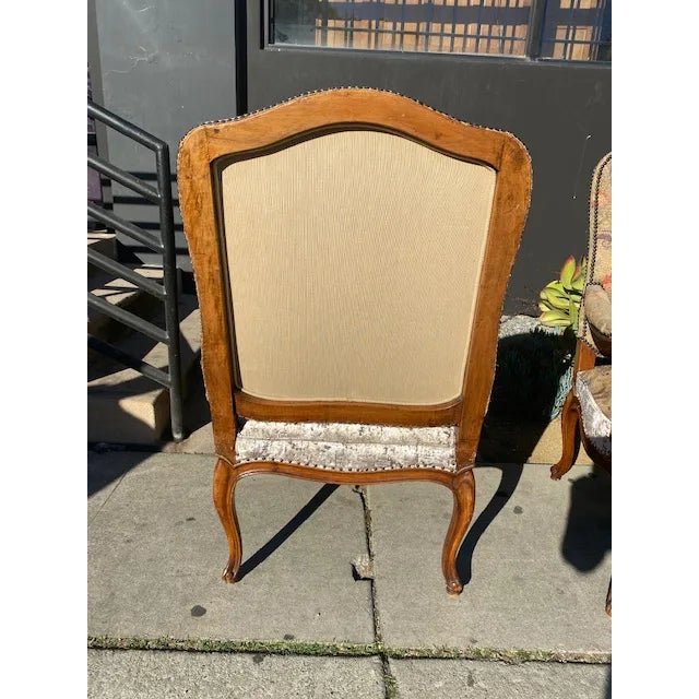 Wood 19th Century French Walnut Petite Point Neelde Point Arm Chairs- A Pair For Sale - Image 7 of 12