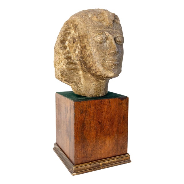 Egyptian Cement Pharaoh Bust Statue on Pedestal, Late 19th Century For Sale