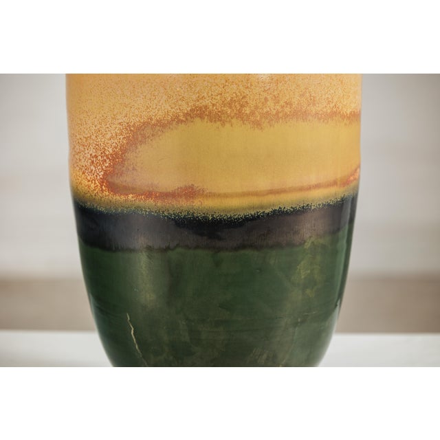 Late 20th Century Large Ochre and Green Glazed Ceramic Planter with Tiered Earth-Tone Finish For Sale In New York - Image 6 of 18
