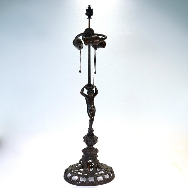 Antique e.f. Caldwell Bronze Table Lamp With Cherub For Sale - Image 13 of 13