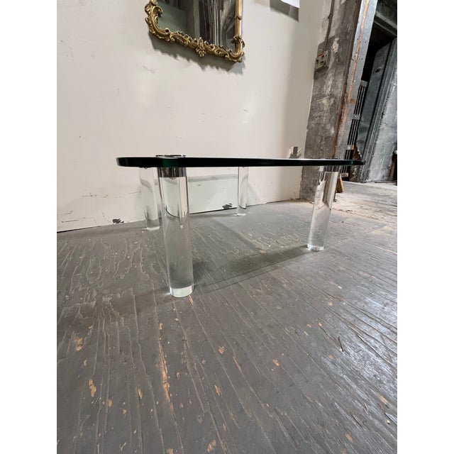 Vintage Pace Collection Glass Coffee Table Lucite Legs Chrome Caps For Sale - Image 9 of 12