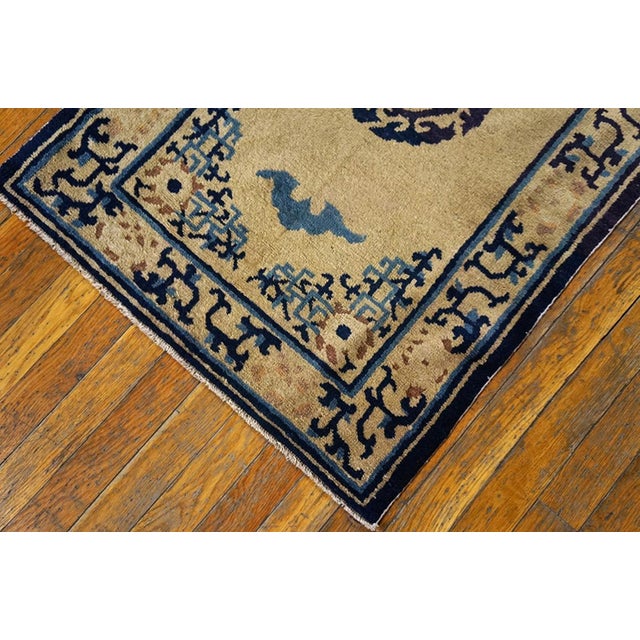 1900s Beige Medallion Antique Chinese Ningxia Rug 2' 2" X 9' 9" Handknotted Wool Carpet For Sale - Image 4 of 4