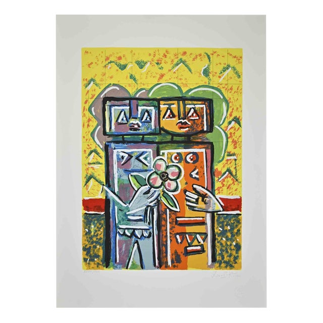 Ibrahim Kodra, Couple, Lithograph, 1970s For Sale