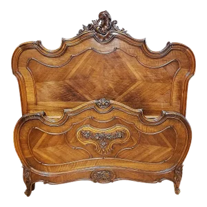 Late 19th Century French Louis-Xv Antique Walnut Full Headboard and Footboard