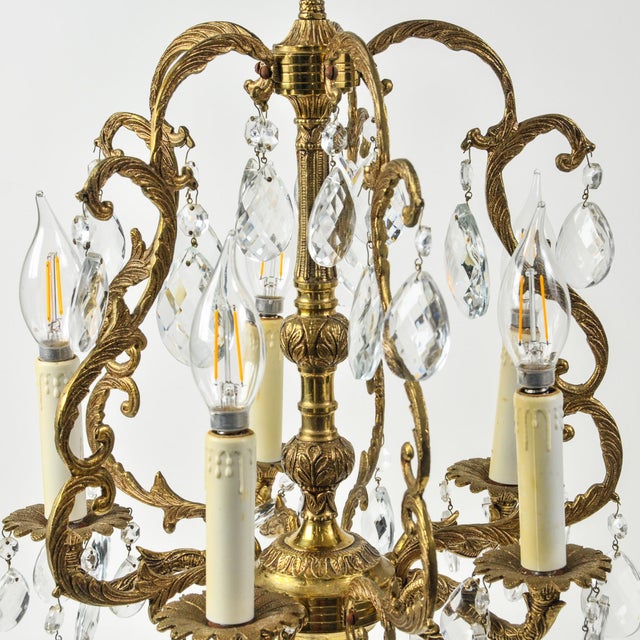 Mid 20th Century Vintage Petite French Brass and Crystal Chandelier For Sale - Image 5 of 17