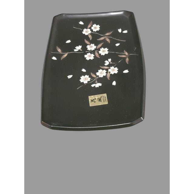 Late 20th Century Asian Japanese Floral Black Sushi "Kafuh" Tray Dish For Sale - Image 4 of 11
