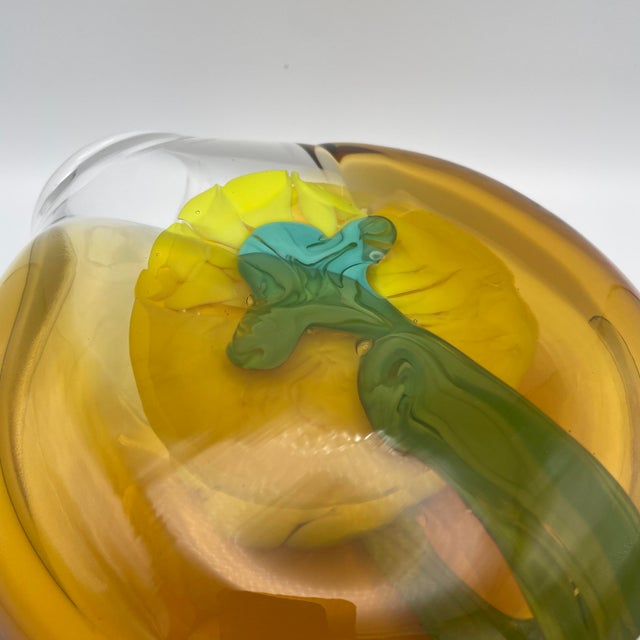 Vintage Art Glass Vase in Yellow and Turquoise by Jiri Suhajek for Moser Karlsbad, 1970 For Sale - Image 14 of 16
