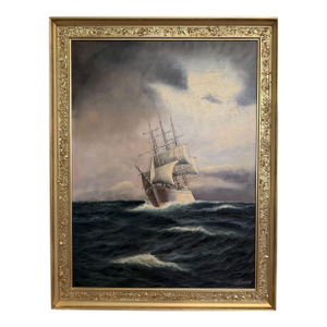 Danish Artist B. Johansen Vintage Dramatic Marine Seascape Oil Painting Framed
