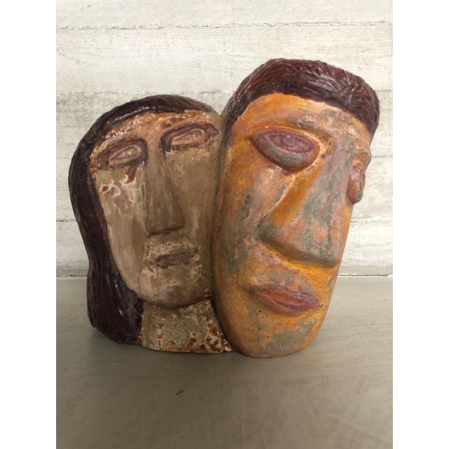Naïve Folk Art Wooden Sculpture of Couple, 1970s For Sale - Image 6 of 6