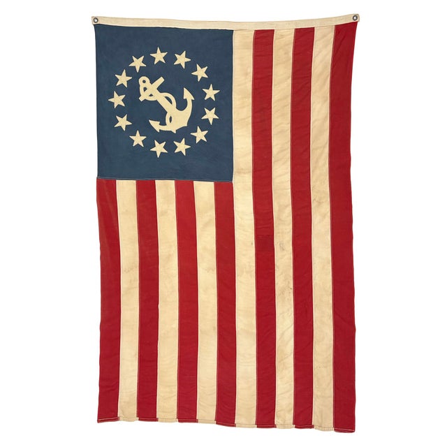 Red Large Modified Vintage Cotton Flag With New Yacht Ensign Emblem For Sale - Image 8 of 8