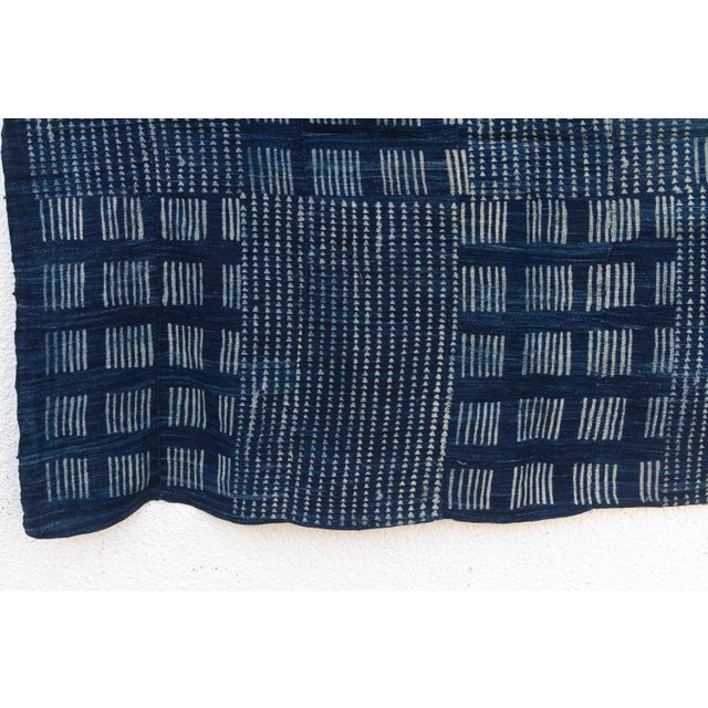 African Grid & Block Indigo Mud Cloth Throw For Sale - Image 3 of 8
